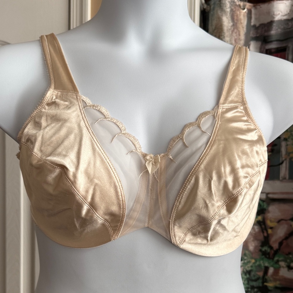 Cabernet Satin & Sheer Underwire Bra in Champagne